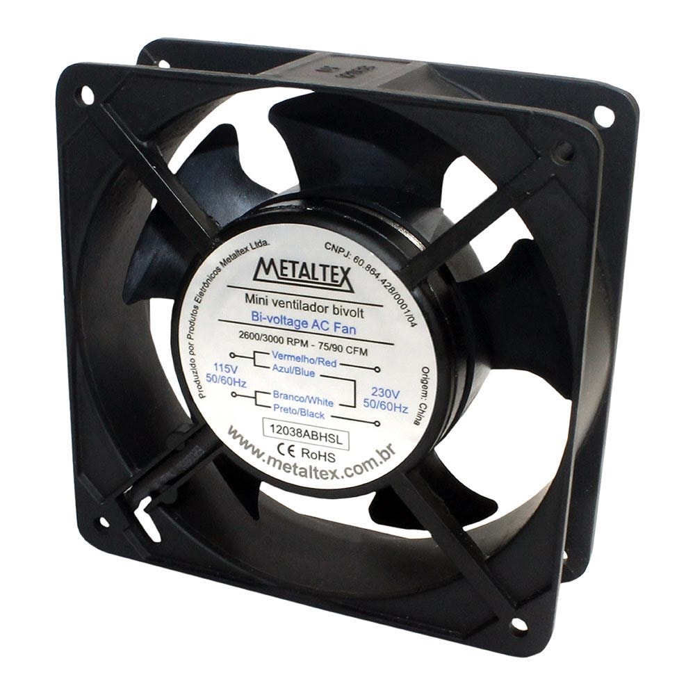 Ventilador De Painel 120X120X38mm Bivolt 12038ABHSL Metaltex